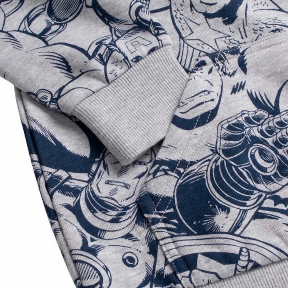 NWT Boys Marvel Graphic Print Hoodie Pullover Gray Blue Sweatshirt - Picture 5 of 10
